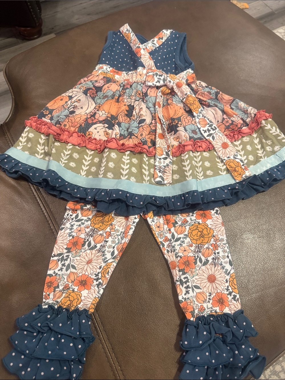 Matilda Jane Navy, Orange, Olive & Cream Floral Ruffle Matching Set